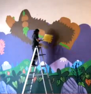 Jason Maloney and Bigfoot x Hurley Mural at Curren Caples' skate facility